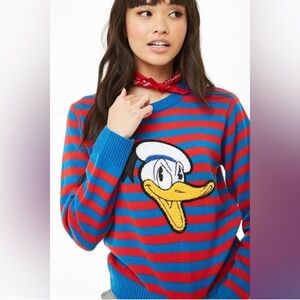 Disney Donald Duck Knit Sweater Crewneck Retro Cartoon Pullover